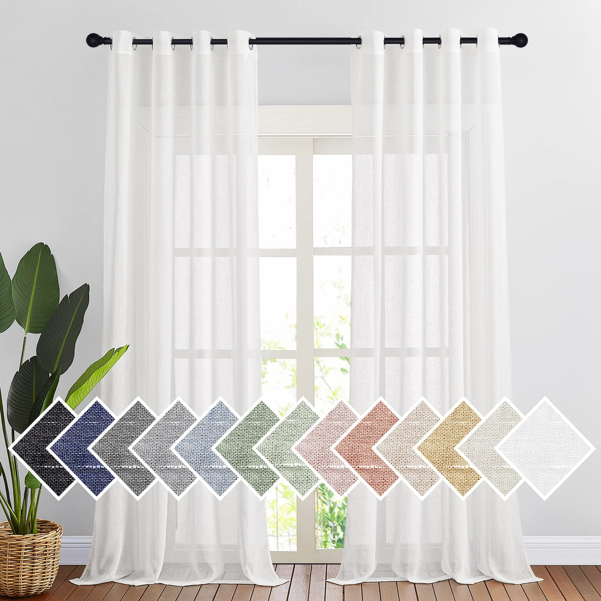 NICETOWN Semi Sheer Linen Ivory Curtains for Bedroom, W52xL84, 2 Panels