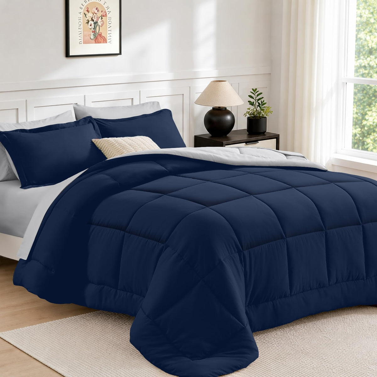 FUANNA Queen Comforter Set 7 Pieces, Reversible Bed Set, Soft Bed in a Bag