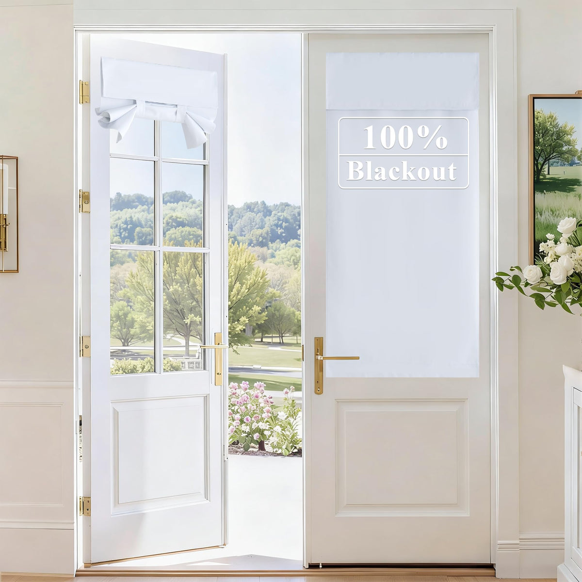 RYB HOME Blackout French Door Curtain, No Drill, W26 x L69, Black, 1 Panel