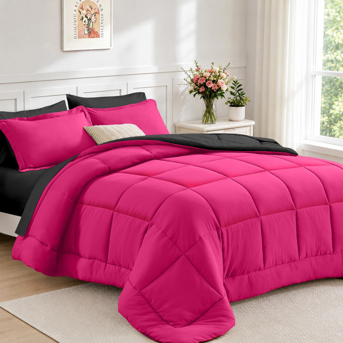 FUANNA Queen Comforter Set 7 Pieces, Reversible Bed Set, Soft Bed in a Bag