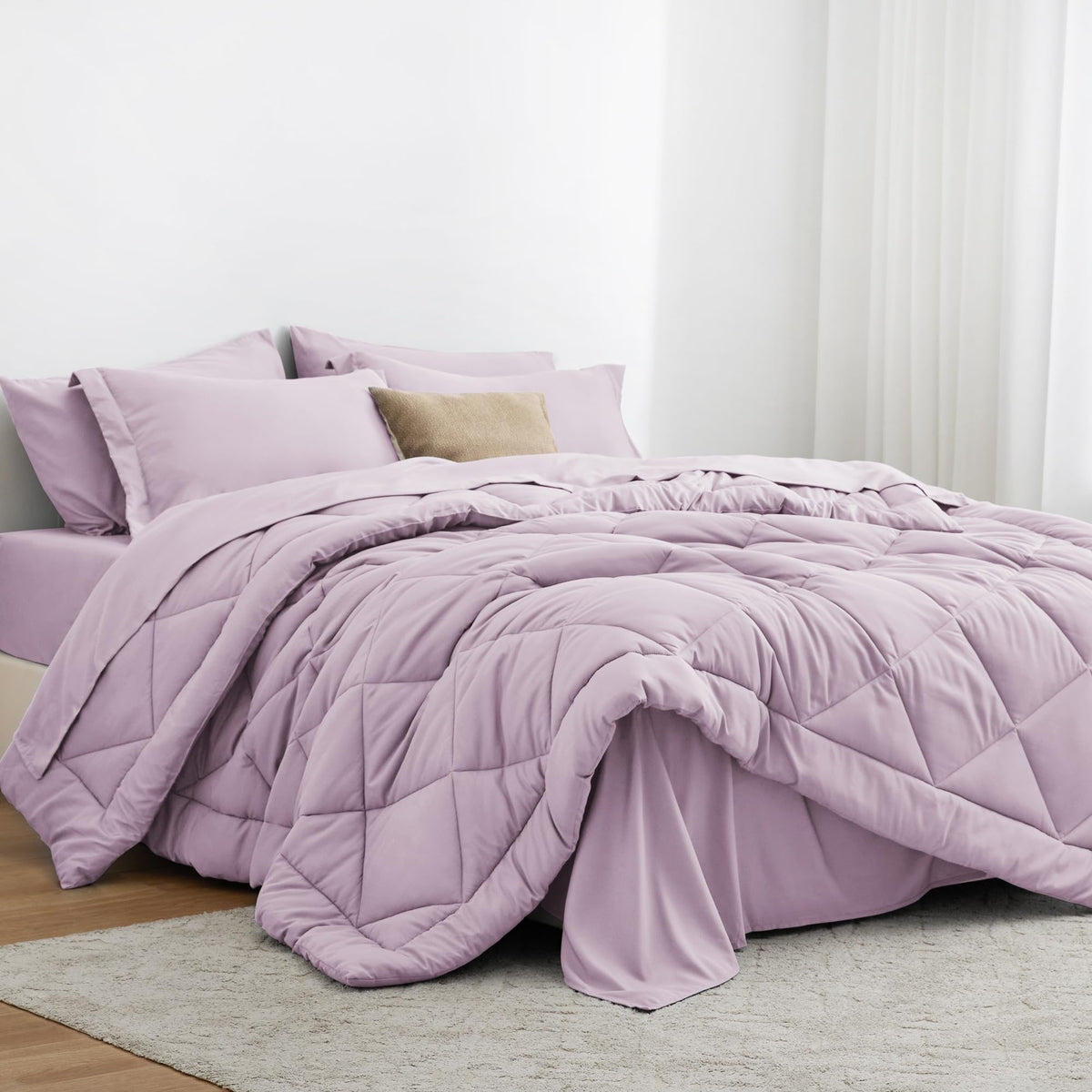 Love's cabin Queen Comforter Set, 7 Pieces Bed in a Bag, Black