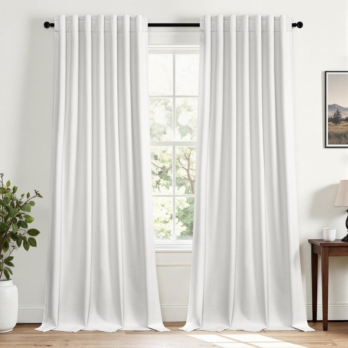 Topfinel Cream Linen Blackout Curtains 84 Inch Long for Bedroom Living Room, Ivory Pinch Pleat Back Tab Full Blackout Drapes Farmhouse Boho Curtains for Window, White Neutral Curtains 52" X 84" 7 FT