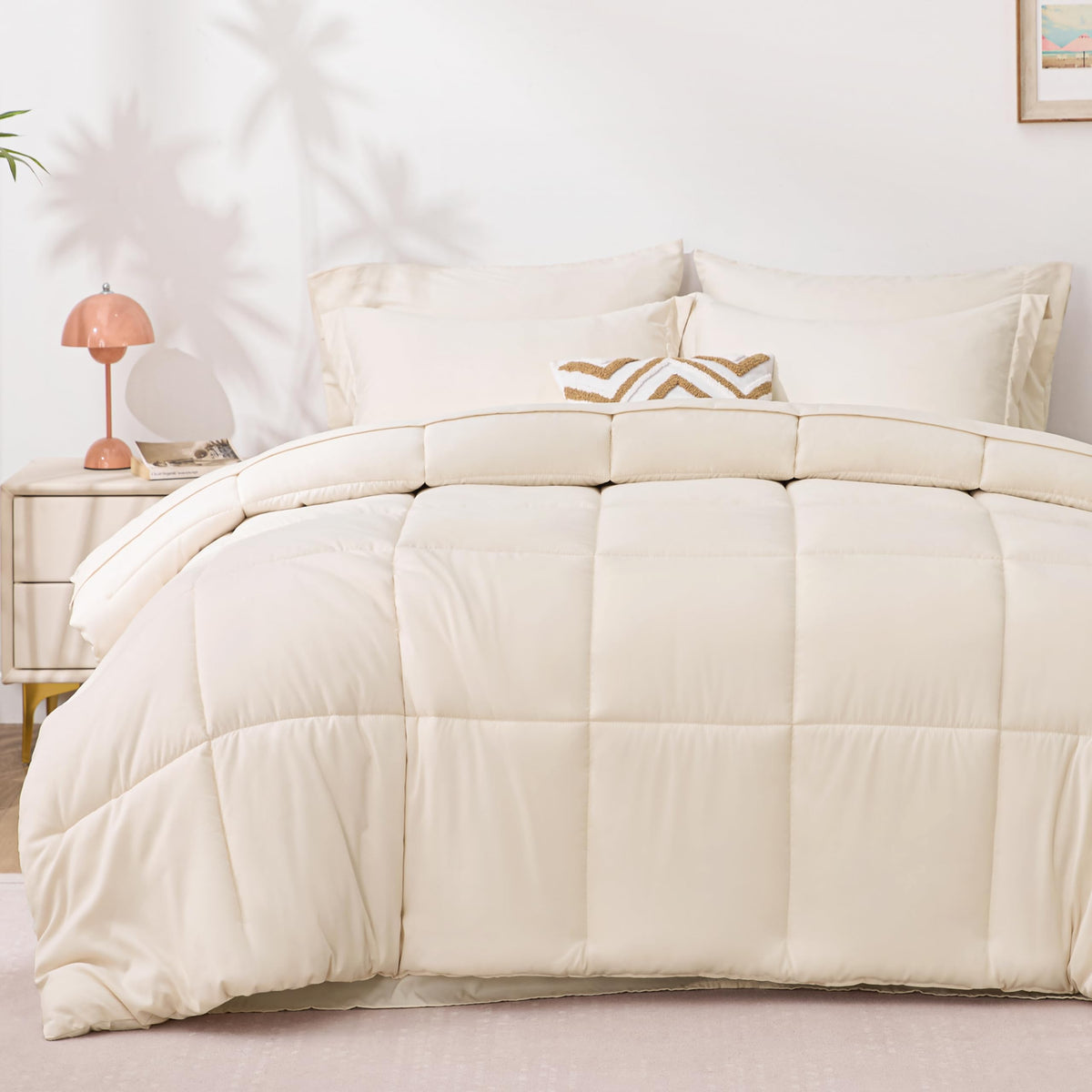 Love's cabin Queen Comforter Set, 7 Pieces Bed in a Bag, Black
