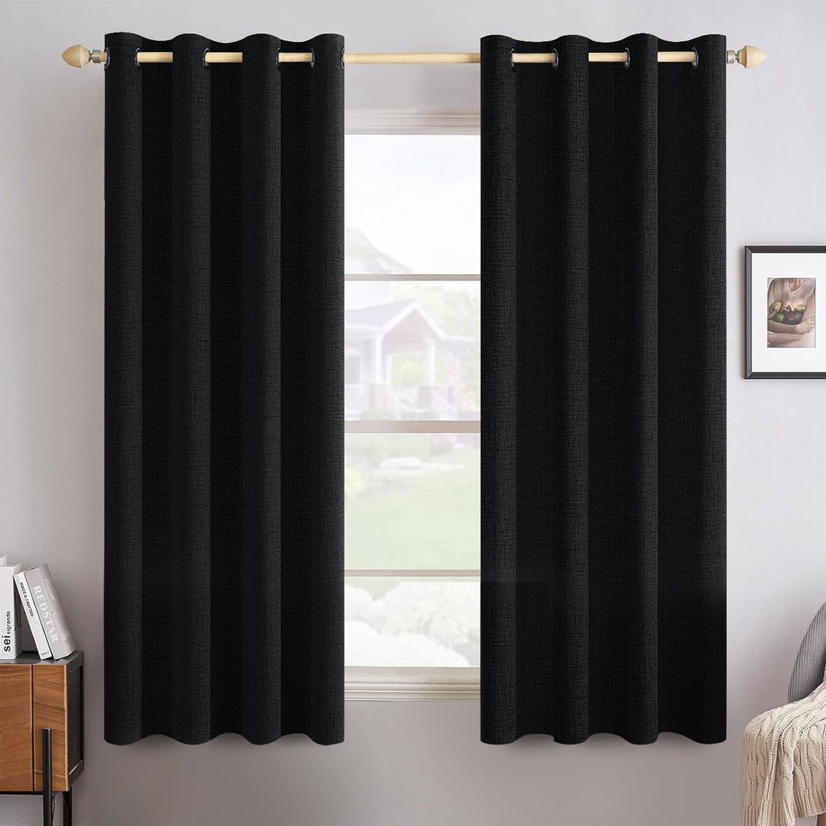 MIULEE 100% Blackout Linen Curtains for Bedroom 52x90 Inches Natural Beige