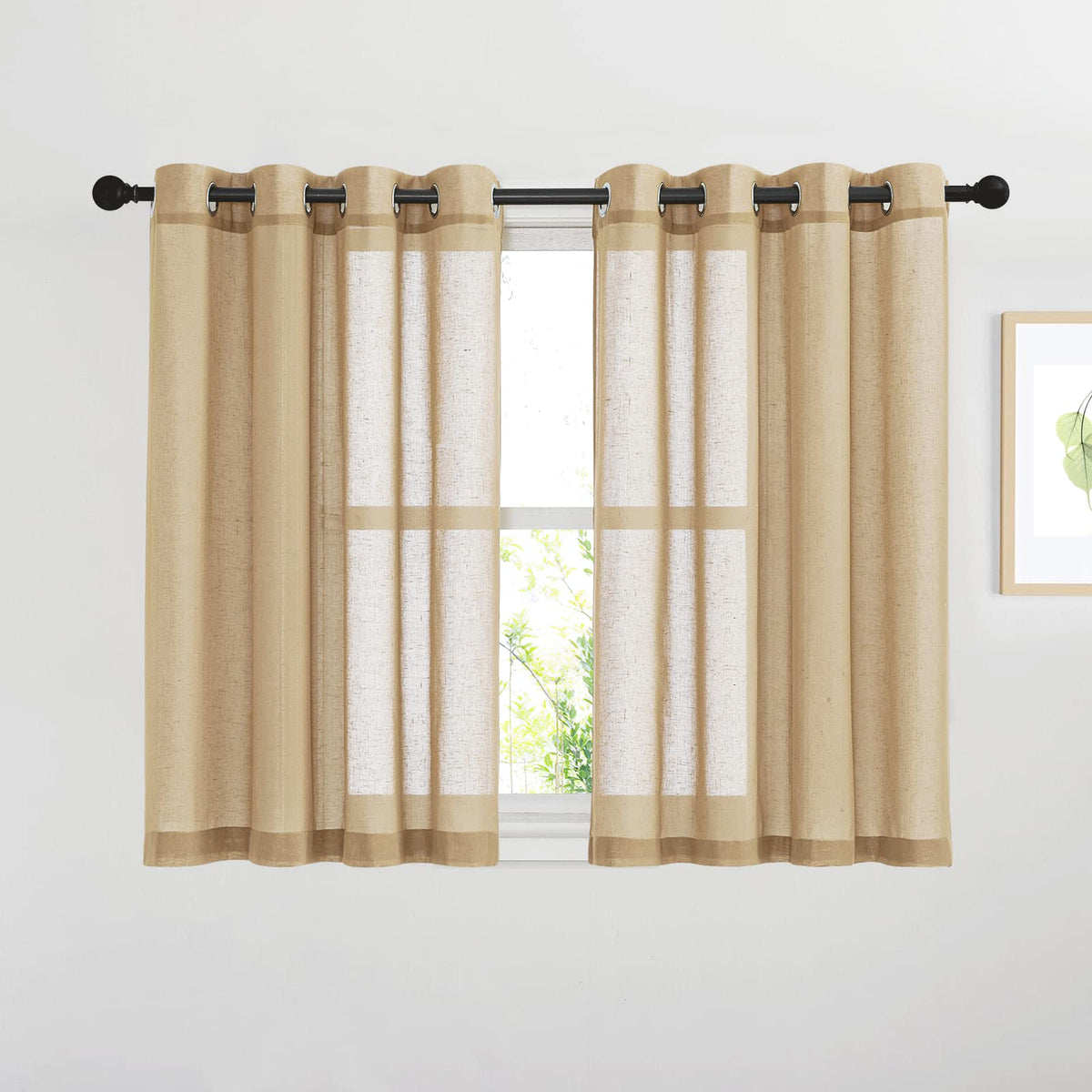 NICETOWN Semi Sheer Linen Ivory Curtains for Bedroom, W52xL84, 2 Panels