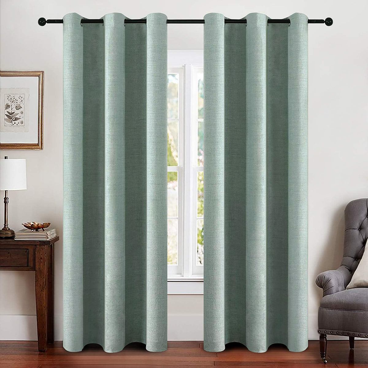 MIULEE 100% Blackout Linen Curtains for Bedroom 52x90 Inches Natural Beige
