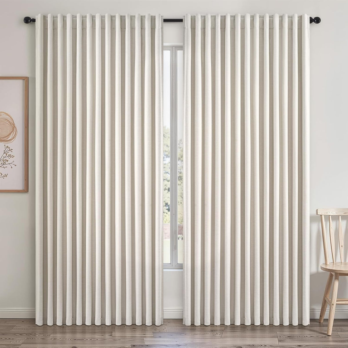 Topfinel Cream Linen Blackout Curtains 84 Inch Long for Bedroom Living Room, Ivory Pinch Pleat Back Tab Full Blackout Drapes Farmhouse Boho Curtains for Window, White Neutral Curtains 52" X 84" 7 FT
