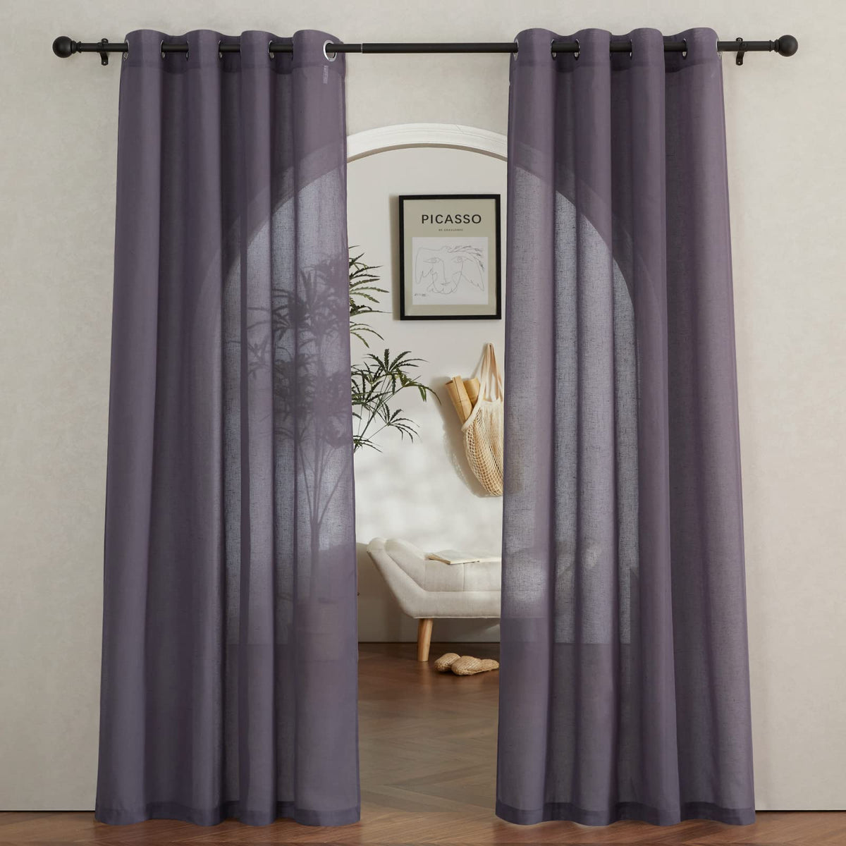 NICETOWN Semi Sheer Linen Ivory Curtains for Bedroom, W52xL84, 2 Panels