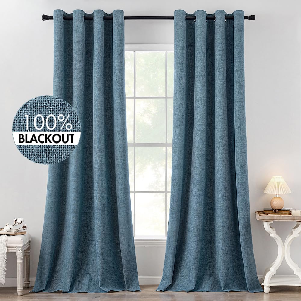 MIULEE 100% Blackout Linen Curtains for Bedroom 52x90 Inches Natural Beige
