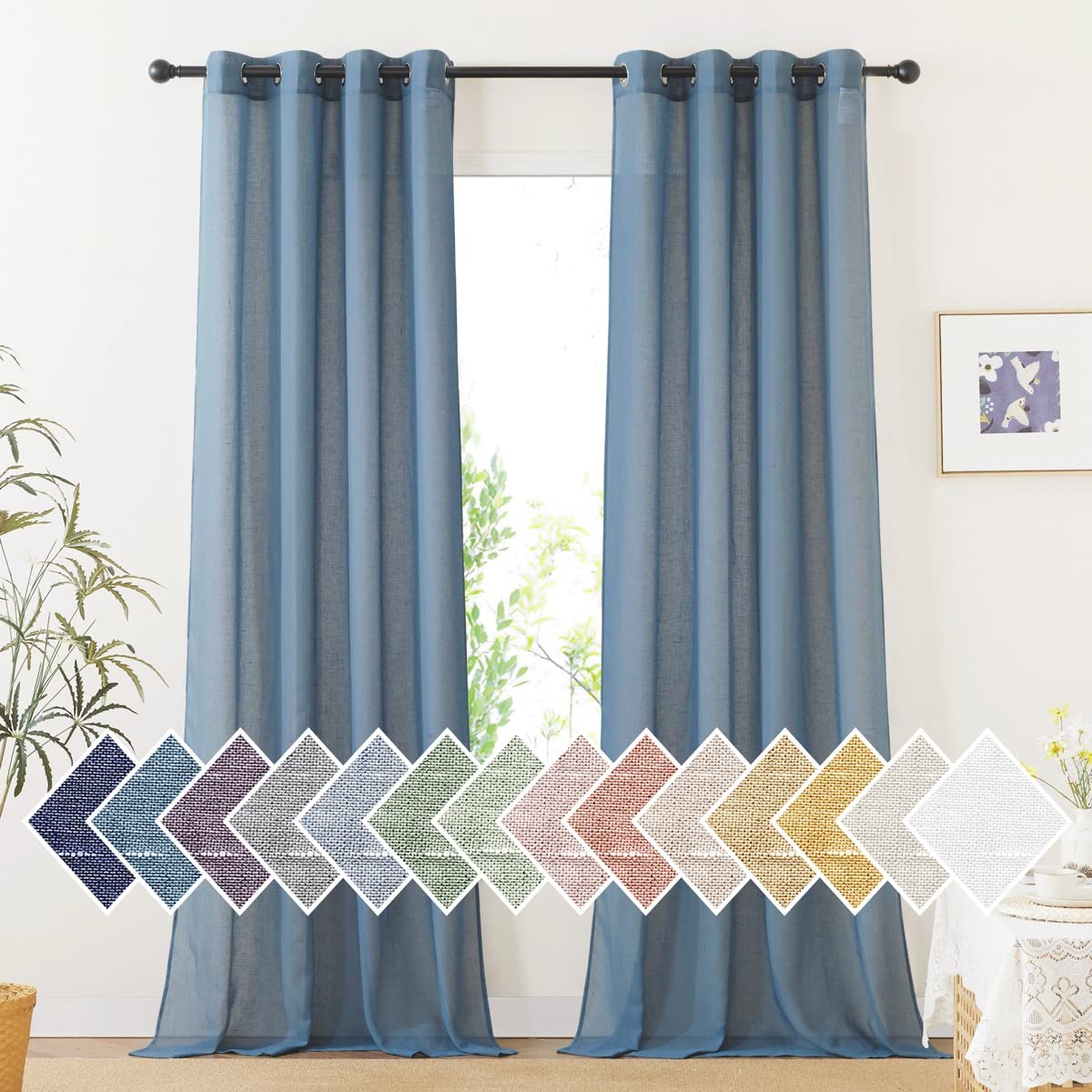 NICETOWN Semi Sheer Linen Ivory Curtains for Bedroom, W52xL84, 2 Panels