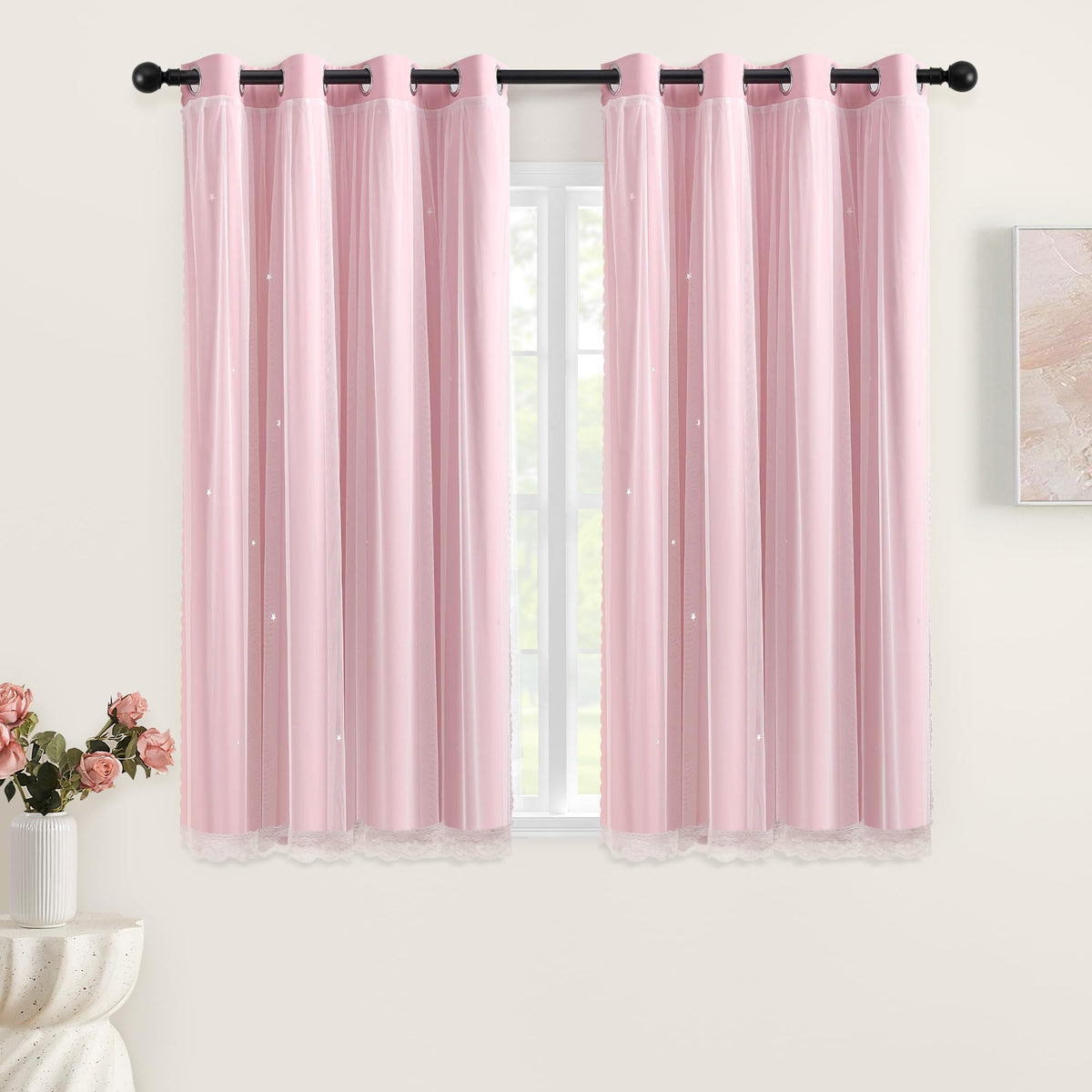 XiDi Blackout Curtains for Girls Bedroom Decor Pink Kids Rainbow Curtains