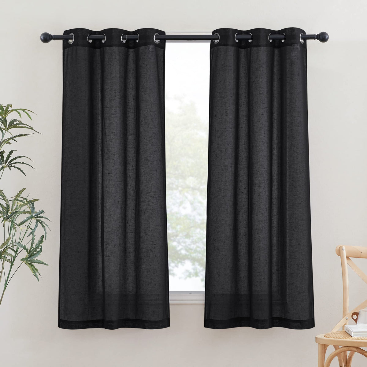 NICETOWN Semi Sheer Linen Ivory Curtains for Bedroom, W52xL84, 2 Panels
