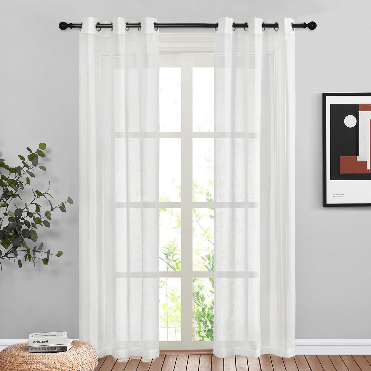 NICETOWN Semi Sheer Linen Ivory Curtains for Bedroom, W52xL84, 2 Panels