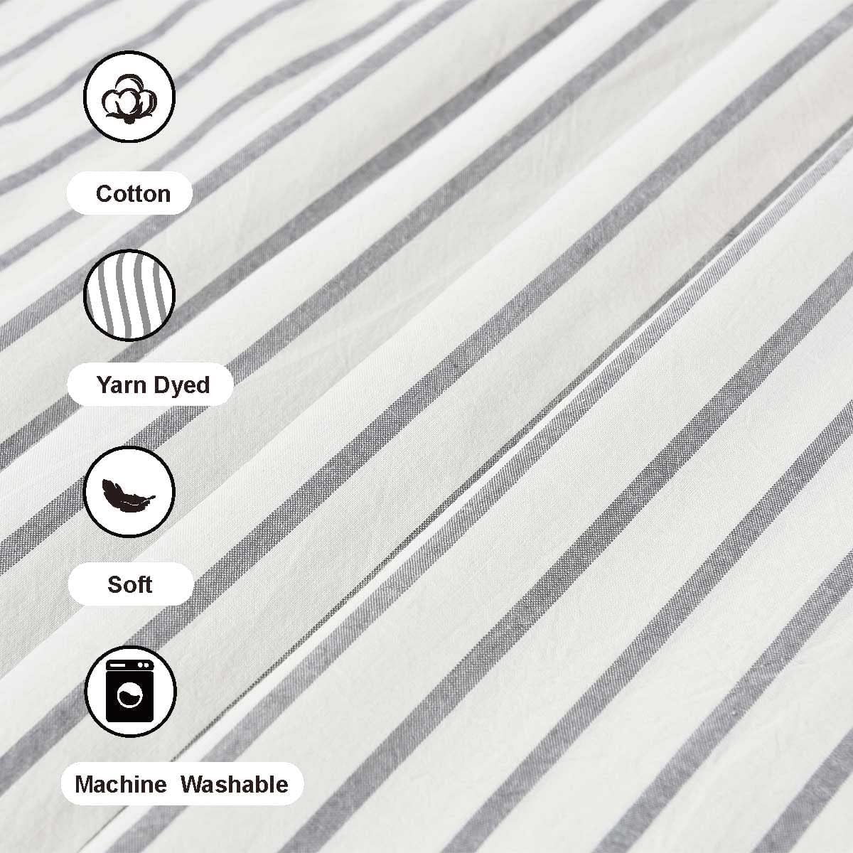 DOSLY IDÉES Farmhouse Shower Curtain,Beige and Gray Stripe,Button Curtain,Linen and Cotton Woven Fabric,Rustic Charm Country Chic Style,72x72 in