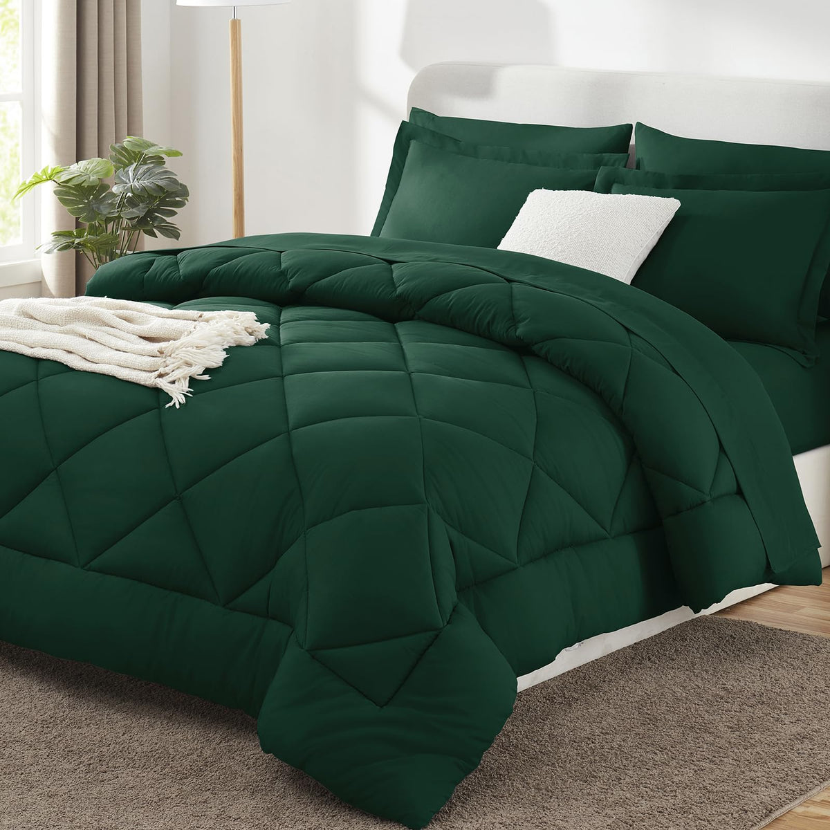 CozyLux Full Comforter Set 82"x86" Burgundy - 7 Piece Bed in a Bag