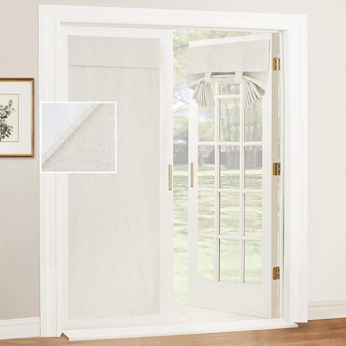 RYB HOME Blackout French Door Curtain, No Drill, W26 x L69, Black, 1 Panel