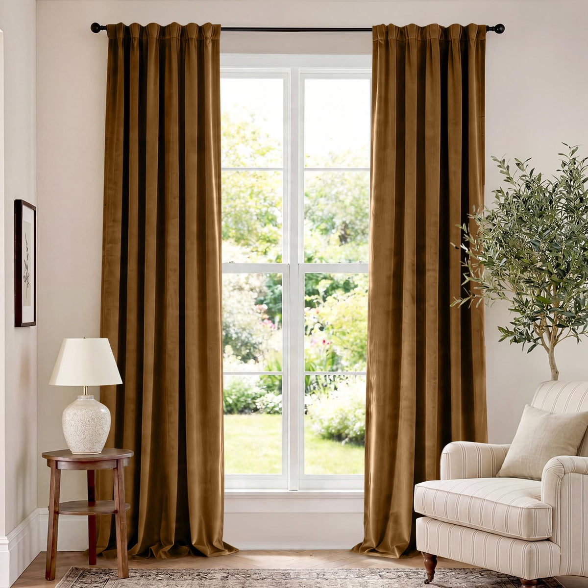 Lazzzy Blackout Curtains Thermal Insulated Curtains Room Window Drapes Super Soft Luxury Curtains for Living Room Bedroom Rod Pocket 2 Panels, 96 Inch Lined | Beige