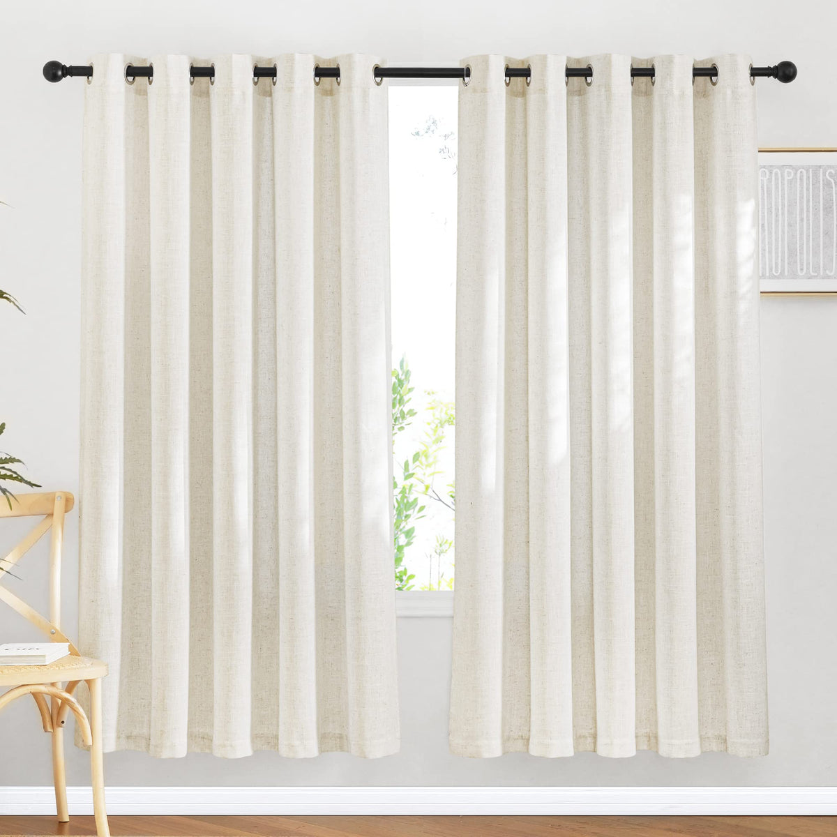NICETOWN Semi Sheer Linen Ivory Curtains for Bedroom, W52xL84, 2 Panels