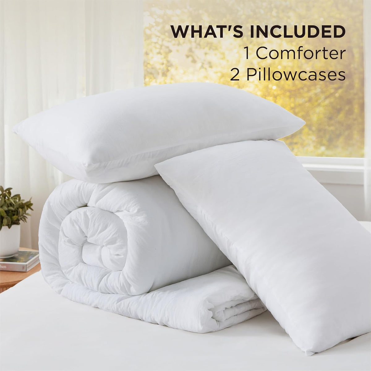 Bedsure Queen Comforter Set Prewashed Soft Bedding Set 3Pcs White 90"x90"