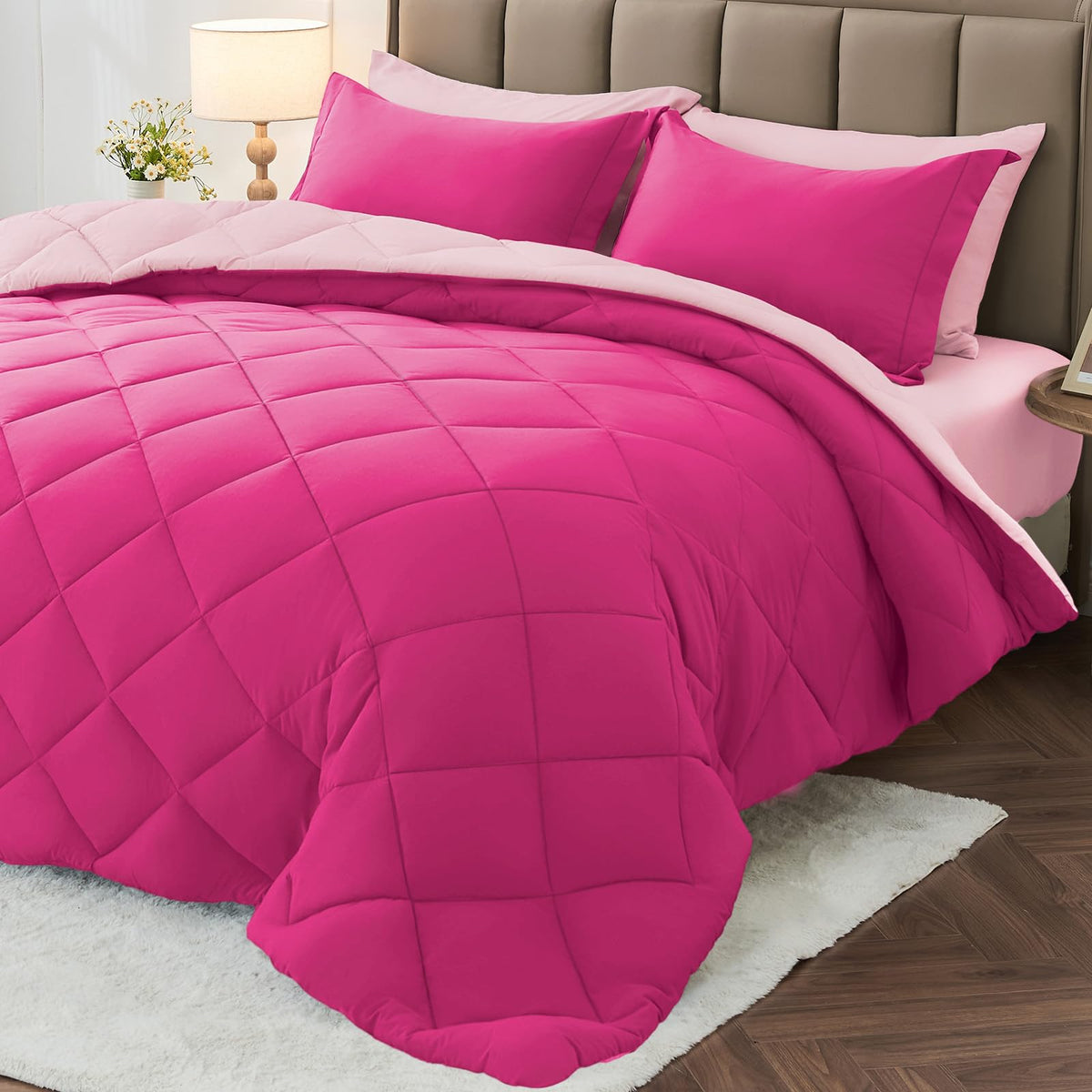 MUXHOMO Full Comforter Set 7 Pieces, Reversible Bed in a Bag, Red/Black