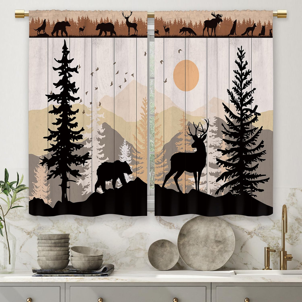 Teal Farmhouse Daisy Kitchen Curtains Wooden Flower Small Short Cafe Window Curtains Rustic Floral Butterfly Country Bathroom Drapes Treatment Tier Curtains 2 Panels (27.5x39 Inch)
