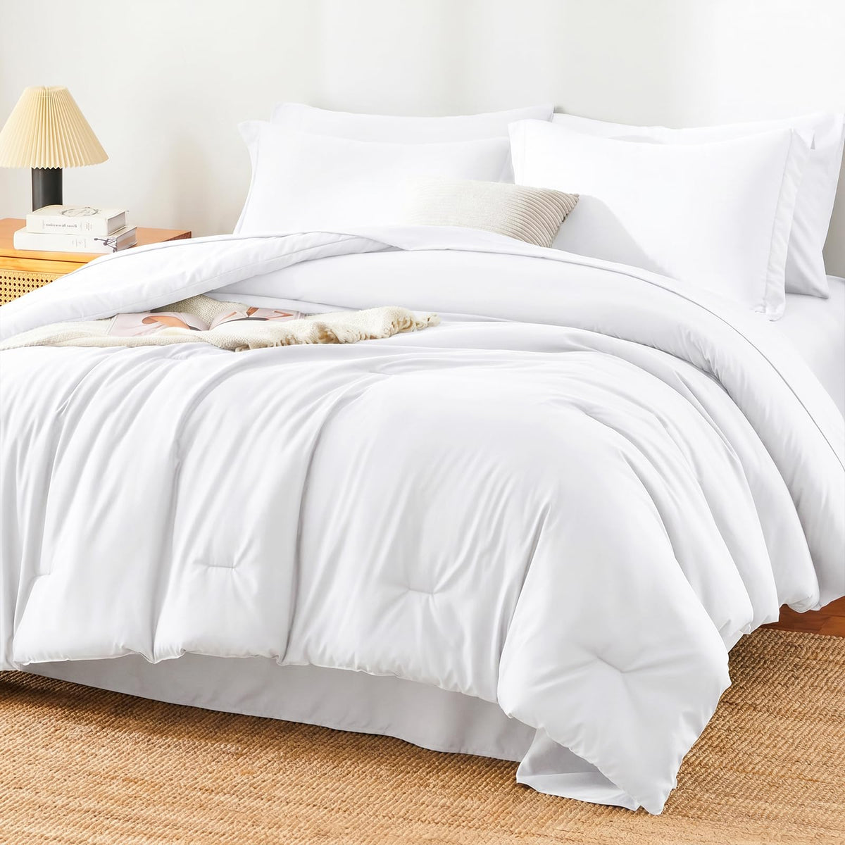 HIMEET Queen Comforter Set, 7-Piece Point-Quilted Bed in a Bag Dark Grey