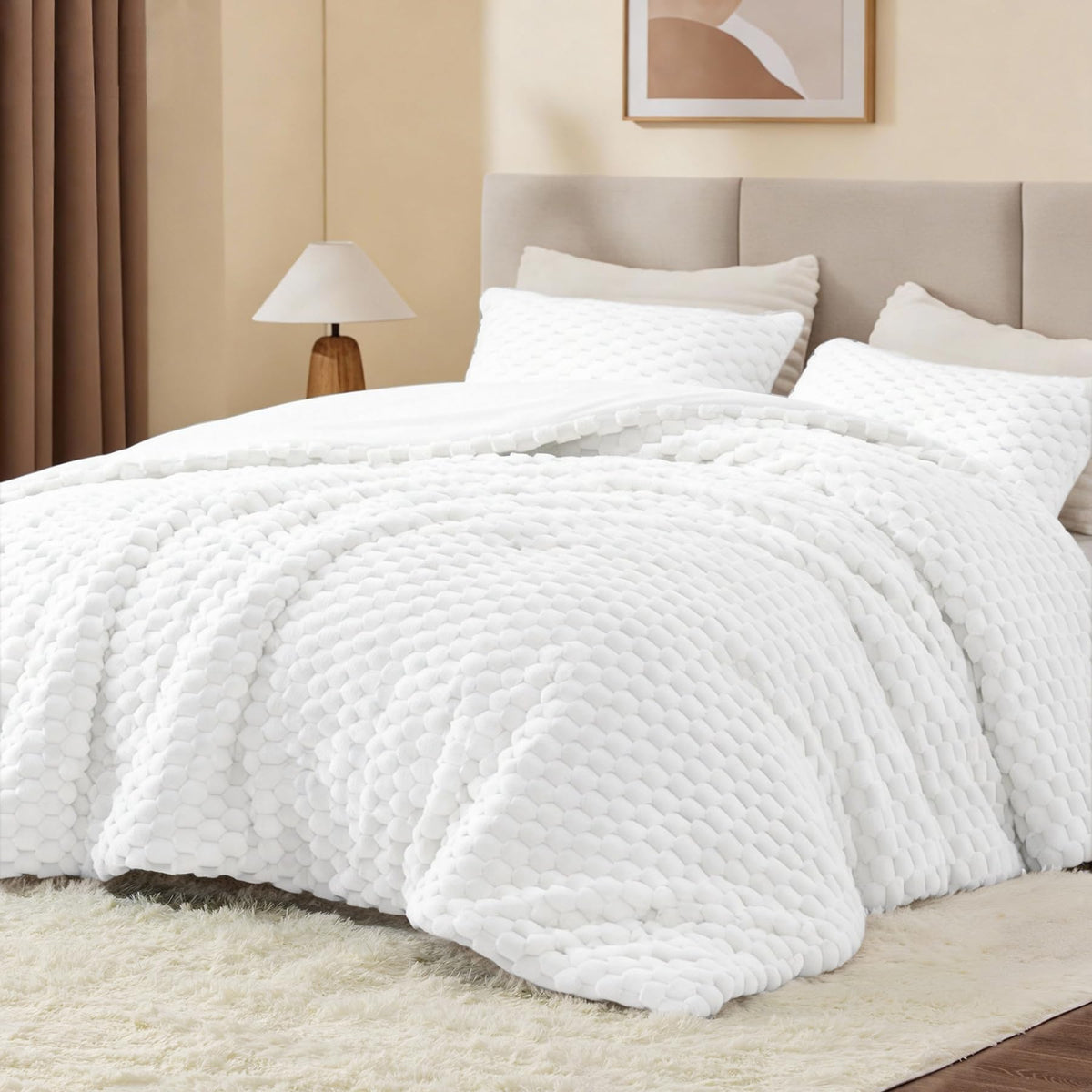 BEDELITE Fluffy Queen Comforter Set, Dark Grey Fleece Bed Set 3 Pieces
