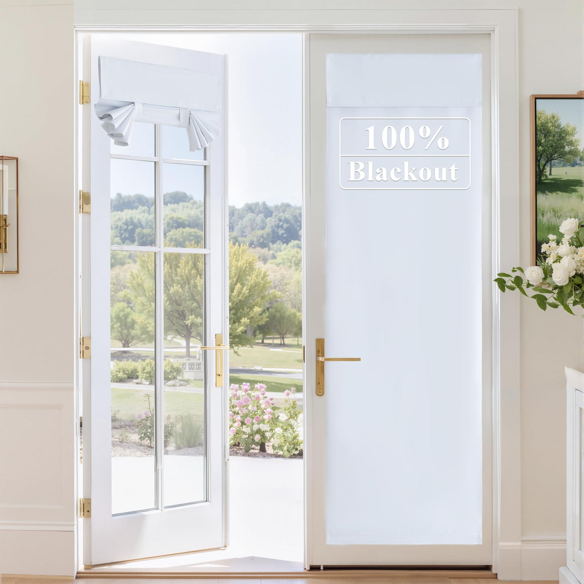RYB HOME Blackout French Door Curtain, No Drill, W26 x L69, Black, 1 Panel