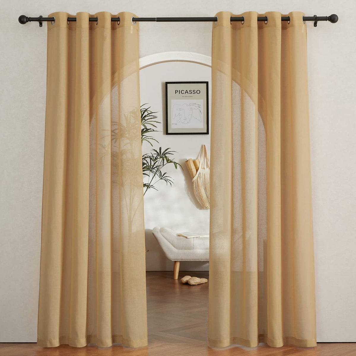 NICETOWN Semi Sheer Linen Ivory Curtains for Bedroom, W52xL84, 2 Panels