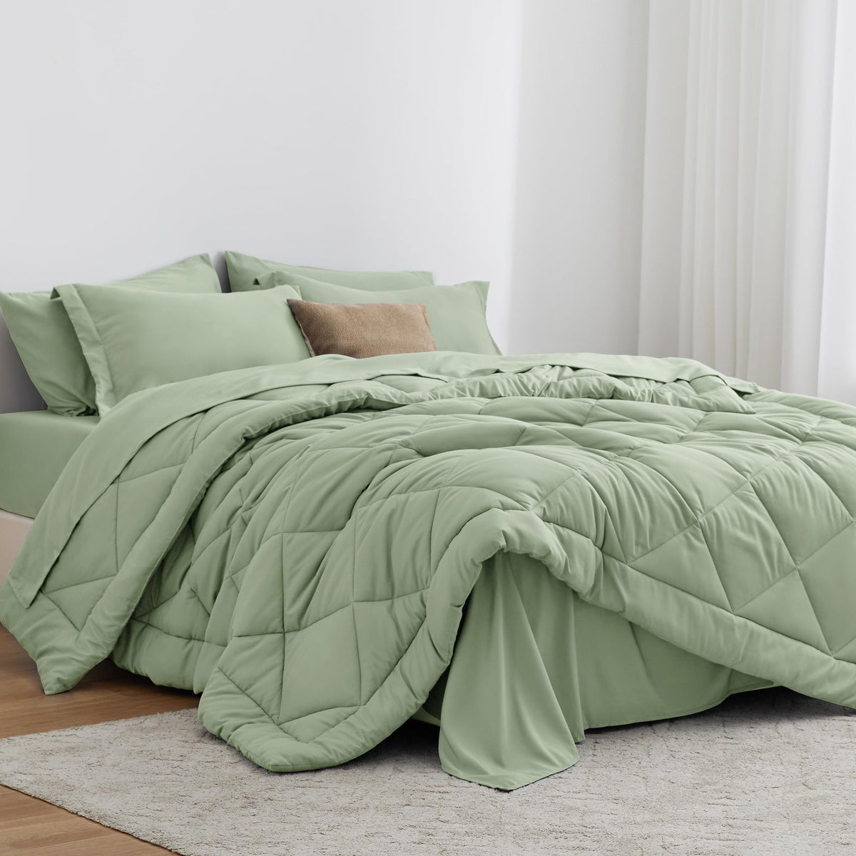 Love's cabin Queen Comforter Set, 7 Pieces Bed in a Bag, Black