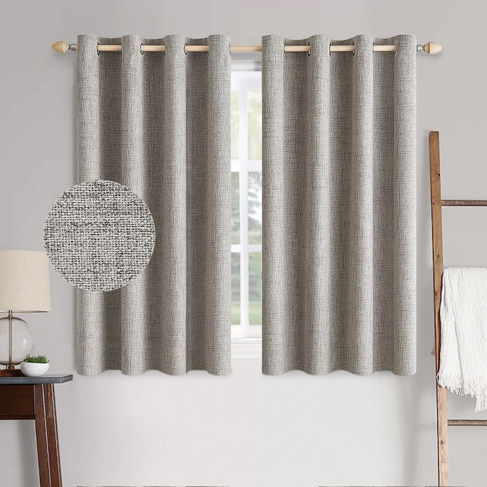 MIULEE 100% Blackout Linen Curtains for Bedroom 52x84 Inches Natural Beige