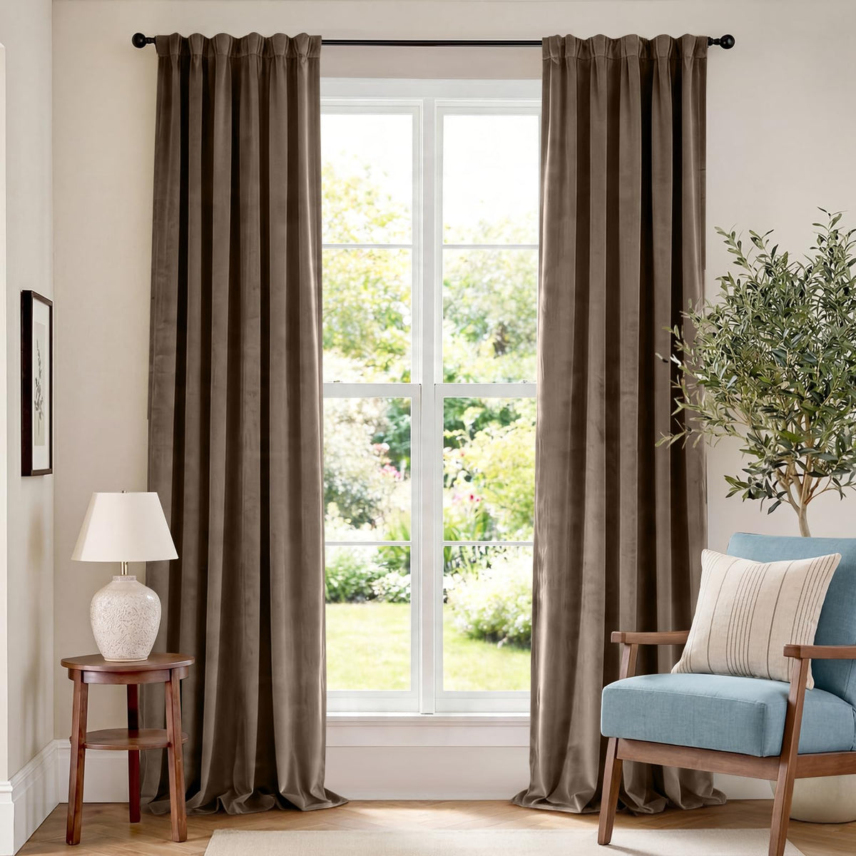 Lazzzy Blackout Curtains Thermal Insulated Curtains Room Window Drapes Super Soft Luxury Curtains for Living Room Bedroom Rod Pocket 2 Panels, 96 Inch Lined | Beige