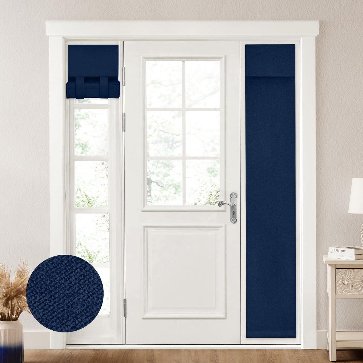 HOMEIDEAS 100% Blackout Linen Door Curtains for French Door 26x68 Inch