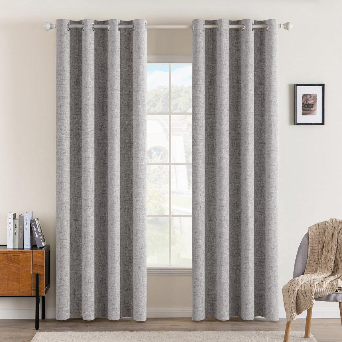 MIULEE 100% Blackout Linen Curtains for Bedroom 52x90 Inches Natural Beige