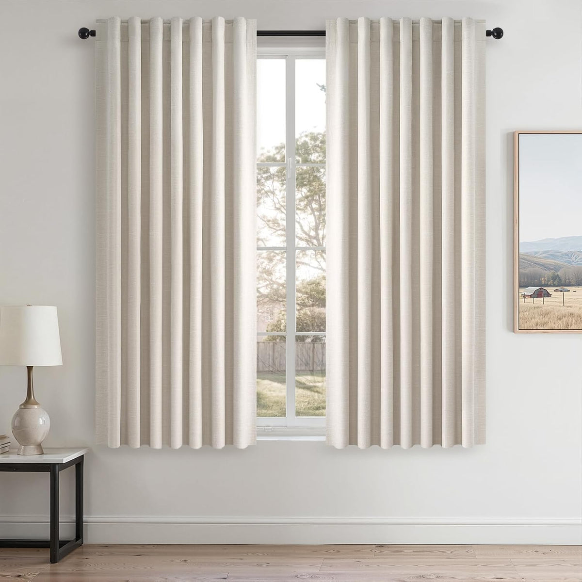 Topfinel Cream Linen Blackout Curtains 84 Inch Long for Bedroom Living Room, Ivory Pinch Pleat Back Tab Full Blackout Drapes Farmhouse Boho Curtains for Window, White Neutral Curtains 52" X 84" 7 FT