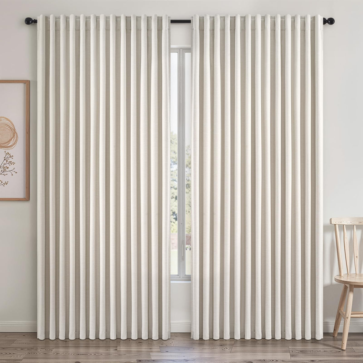 Topfinel Cream Linen Blackout Curtains 84 Inch Long for Bedroom Living Room, Ivory Pinch Pleat Back Tab Full Blackout Drapes Farmhouse Boho Curtains for Window, White Neutral Curtains 52" X 84" 7 FT