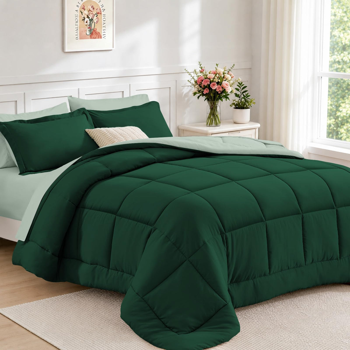 FUANNA Queen Comforter Set 7 Pieces, Reversible Bed Set, Soft Bed in a Bag
