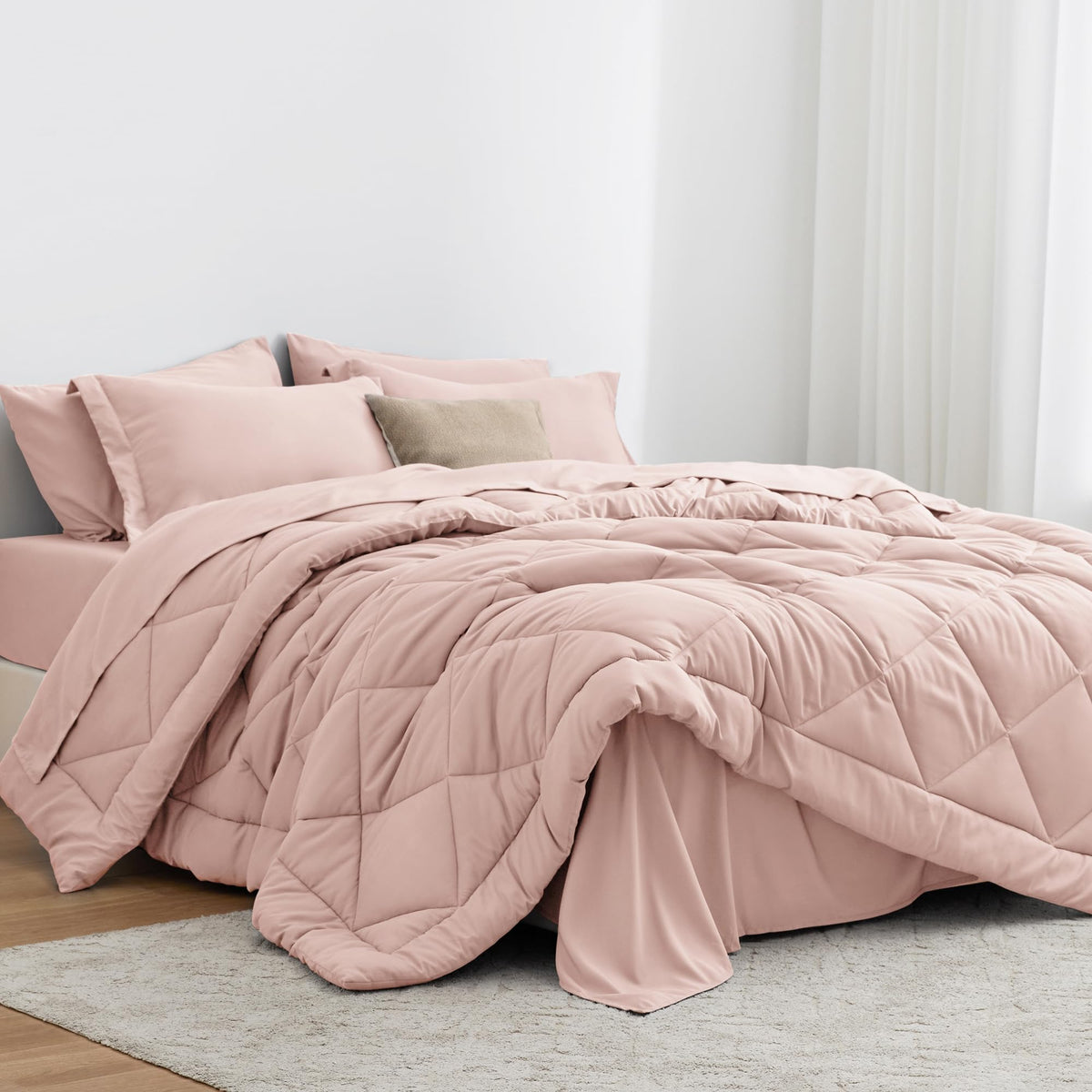 Love's cabin Queen Comforter Set, 7 Pieces Bed in a Bag, Black