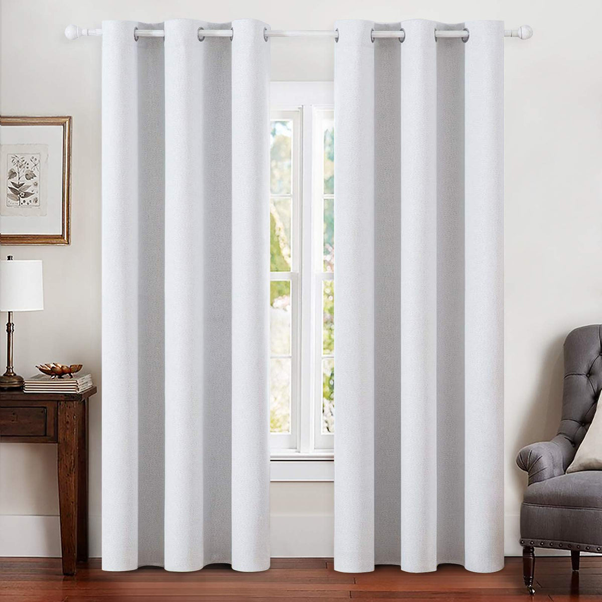 MIULEE 100% Blackout Linen Curtains for Bedroom 52x84 Inches Natural Beige