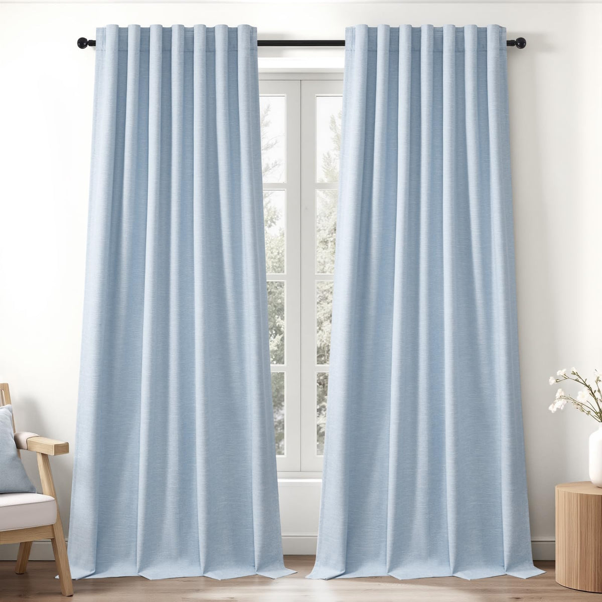 Topfinel Cream Linen Blackout Curtains 84 Inch Long for Bedroom Living Room, Ivory Pinch Pleat Back Tab Full Blackout Drapes Farmhouse Boho Curtains for Window, White Neutral Curtains 52" X 84" 7 FT