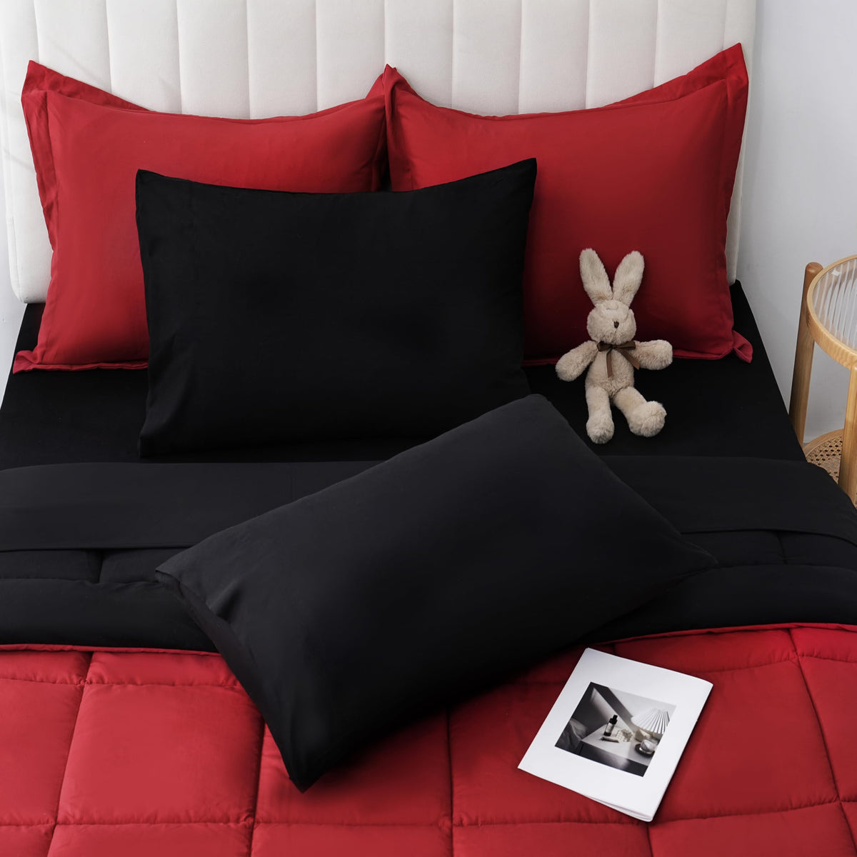 DOWNCOOL Full Size Comforter Sets, 7Pcs Full Size Bedding Sets Pink, All Season Down Alternative Bedding Comforter Sets with Comforter, Flat Sheet, Fitted Sheet, 2 Pillow Shams & 2 Pillowcases