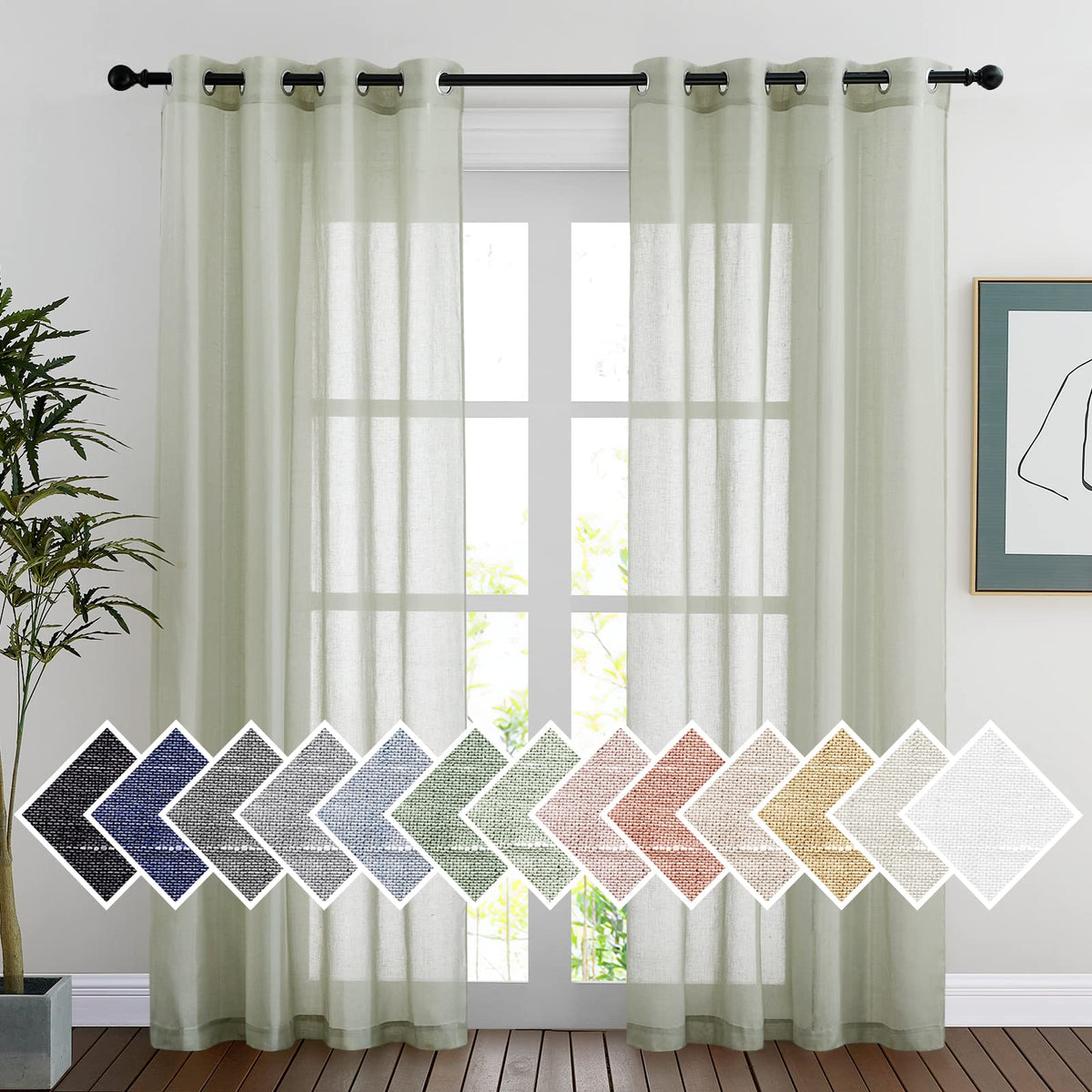 NICETOWN Semi Sheer Linen Ivory Curtains for Bedroom, W52xL84, 2 Panels
