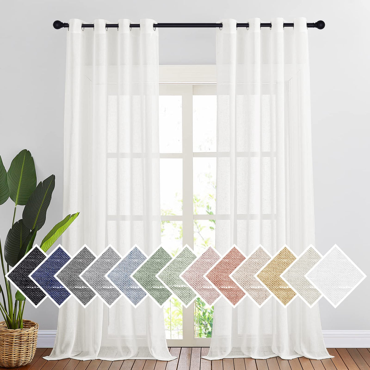 NICETOWN Semi Sheer Linen Ivory Curtains for Bedroom, W52xL84, 2 Panels