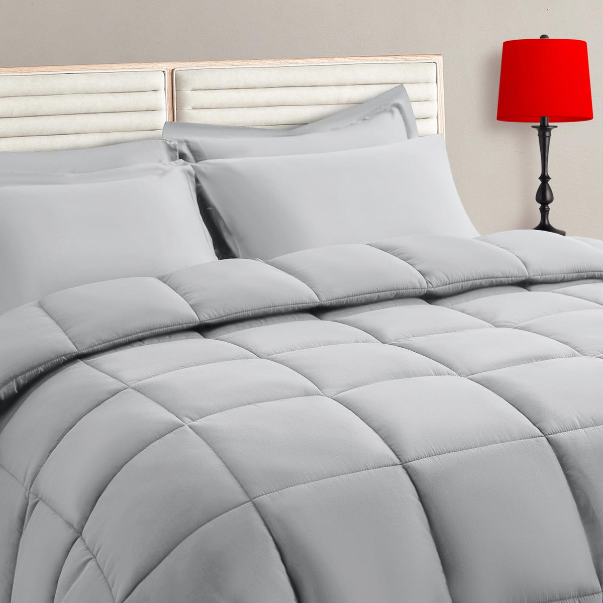 TAIMIT Twin Size Comforter Set - 5 Pieces, Bed in a Bag Bedding Sets with All Season Soft Quilted Warm Fluffy Reversible Comforter,Flat Sheet,Fitted Sheet,1 Pillow Shams,1 Pillowcases,Black