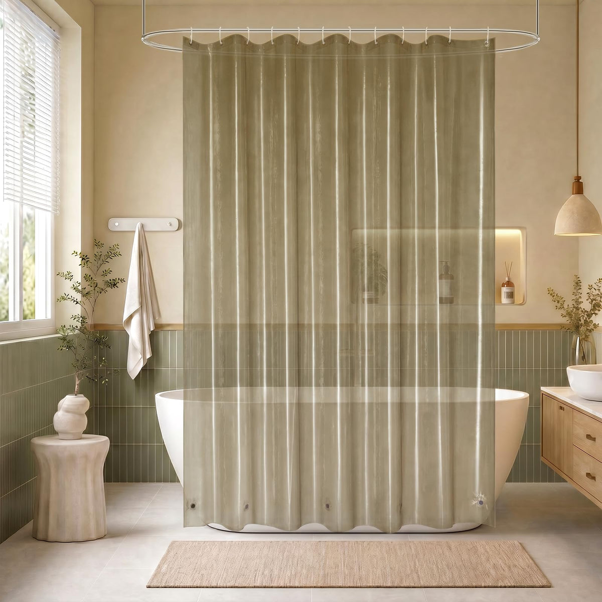 EurCross Clear Shower Curtain Liner Short Length 68 inches with 5 Magnets, Waterproof PVC-Free 9G Heavy Duty PEVA Shorter Transparent Shower Curtain 72 x 68 inch Without Hooks