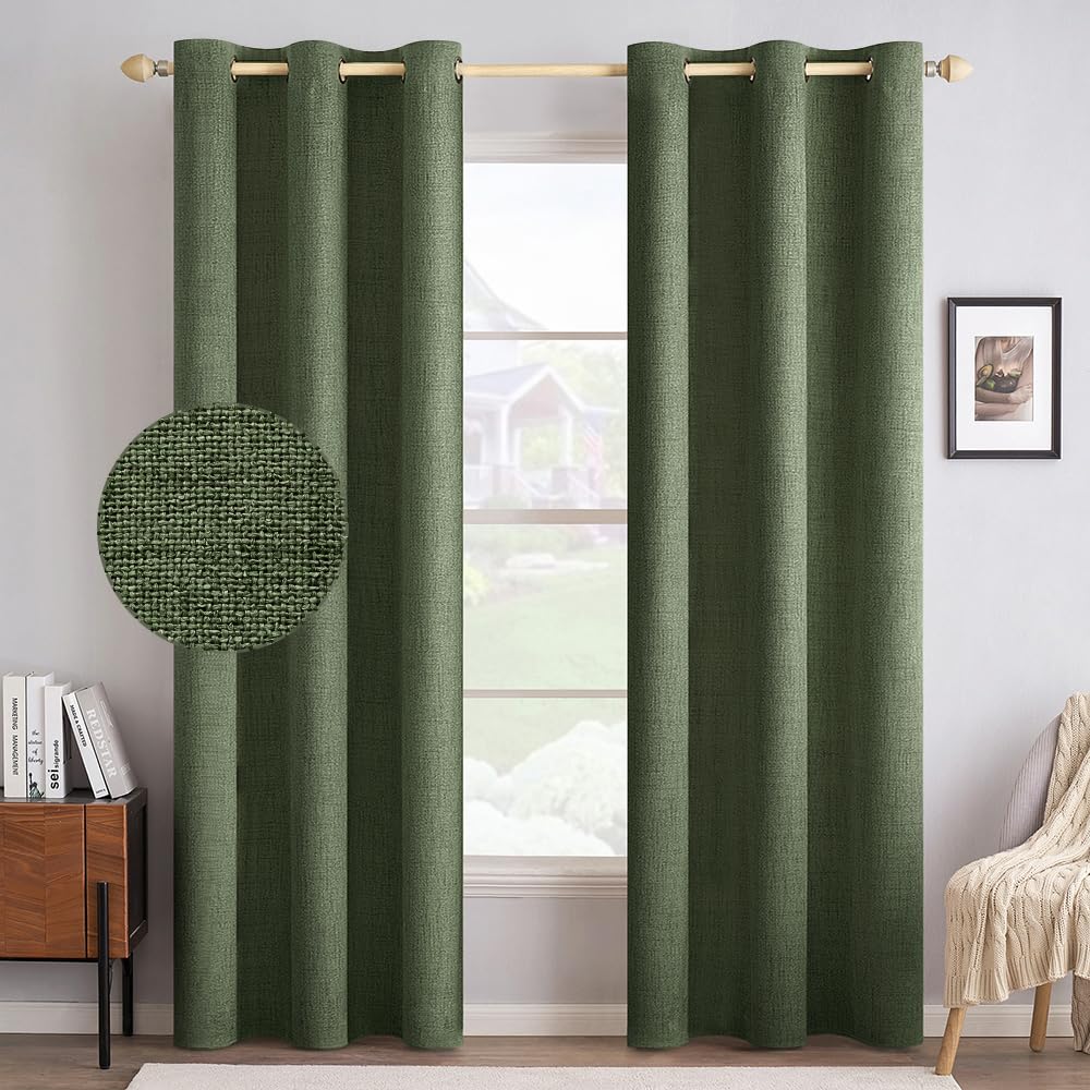 MIULEE 100% Blackout Linen Curtains for Bedroom 52x90 Inches Natural Beige