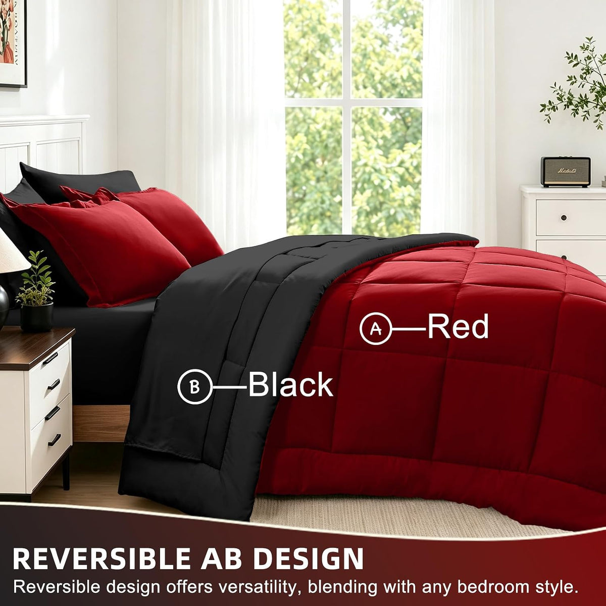 FUANNA Queen Comforter Set 7 Pieces, Reversible Bed Set, Soft Bed in a Bag