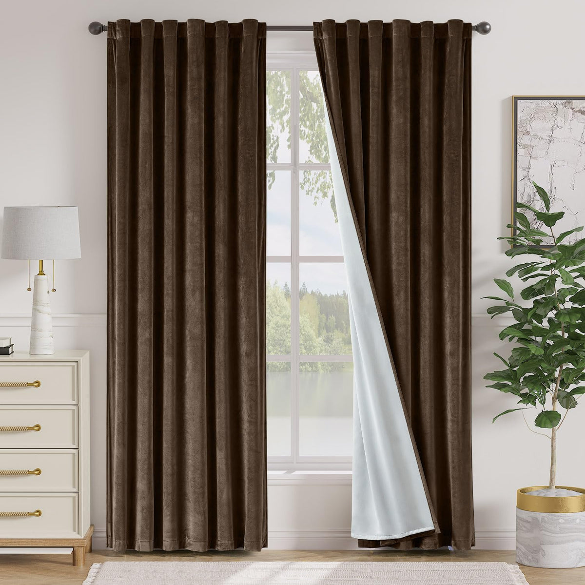 Lazzzy Blackout Curtains Thermal Insulated Curtains Room Window Drapes Super Soft Luxury Curtains for Living Room Bedroom Rod Pocket 2 Panels, 96 Inch Lined | Beige
