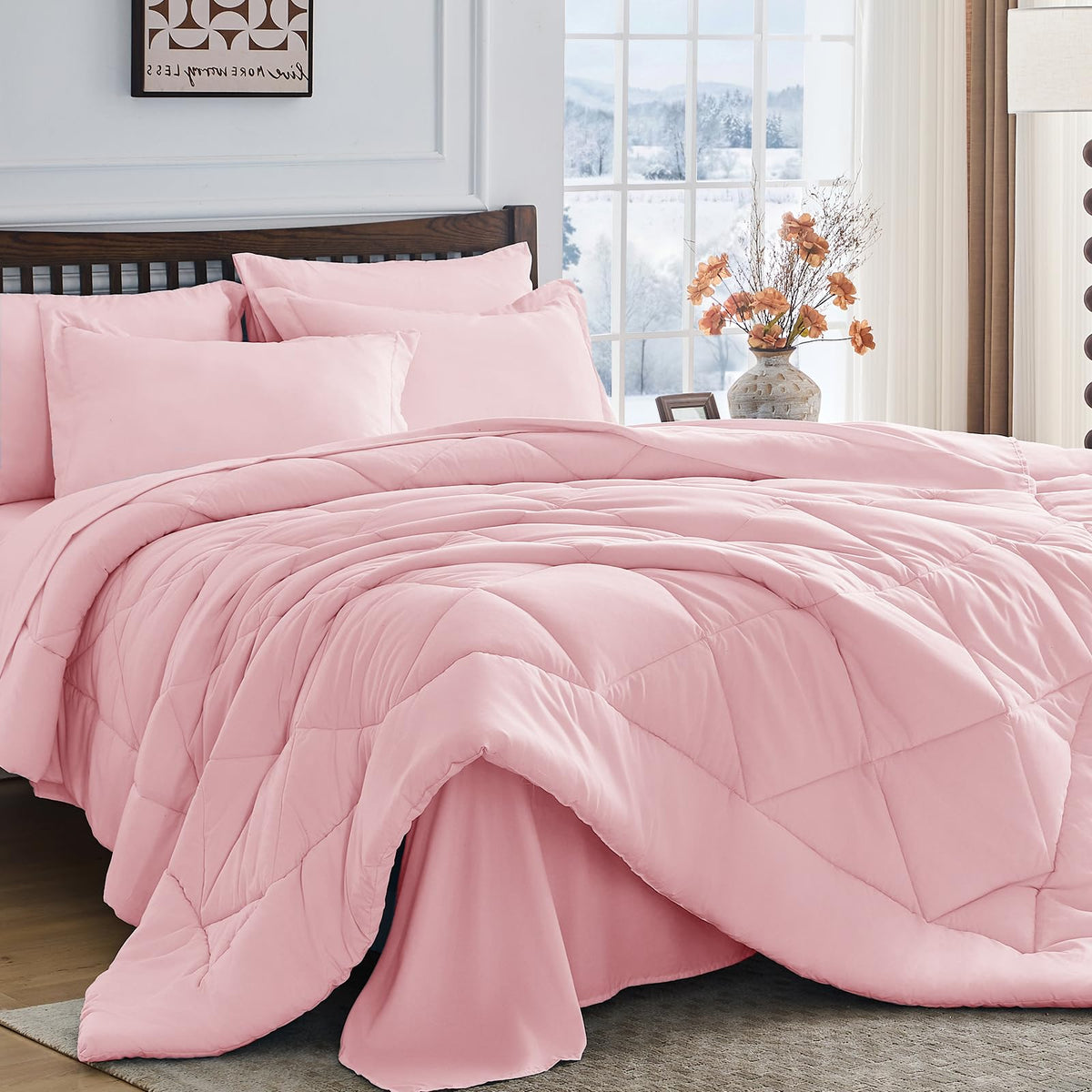 HEVUMYI 7-Piece Full Comforter Set, Dark Grey Bed in a Bag