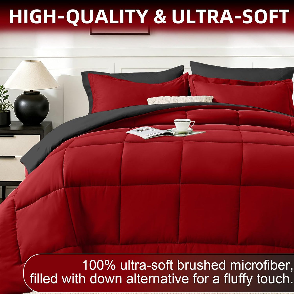 FUANNA Queen Comforter Set 7 Pieces, Reversible Bed Set, Soft Bed in a Bag